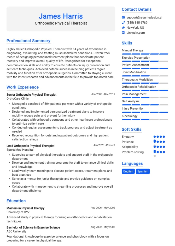 Orthopedic Physical Therapist Resume Example (1)
