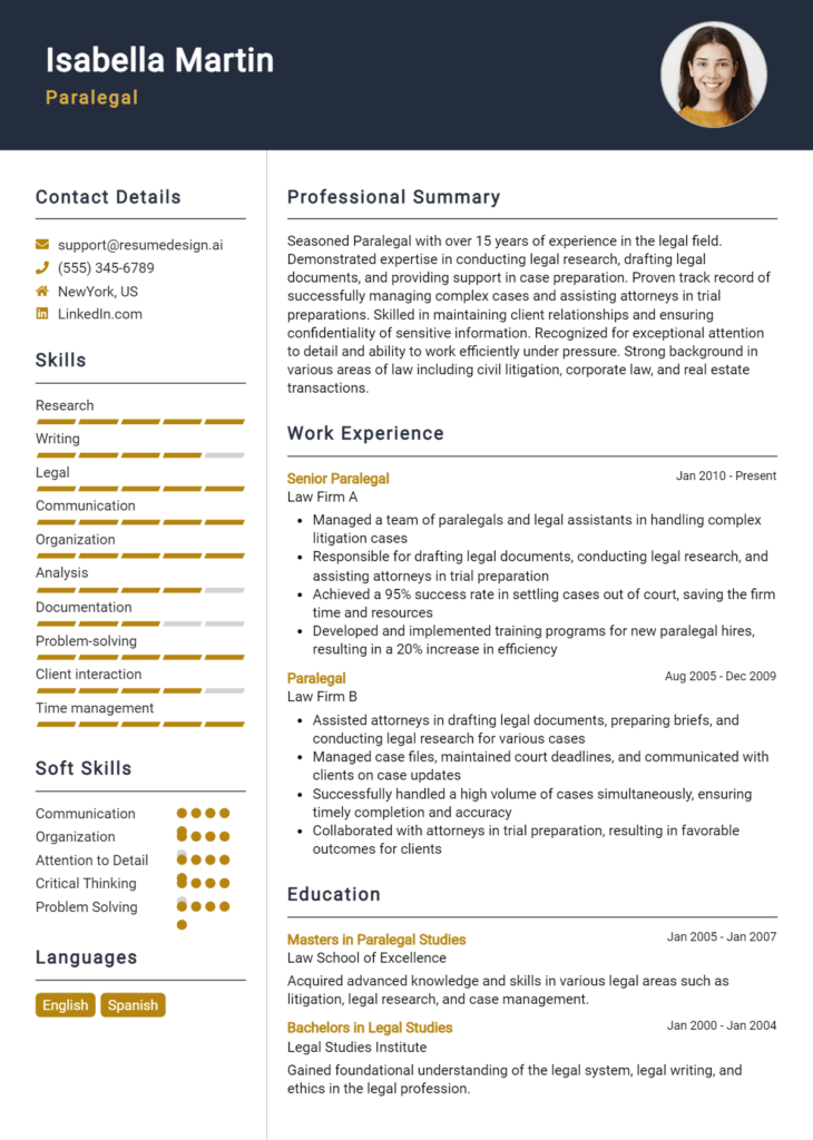 Paralegal Resume Example