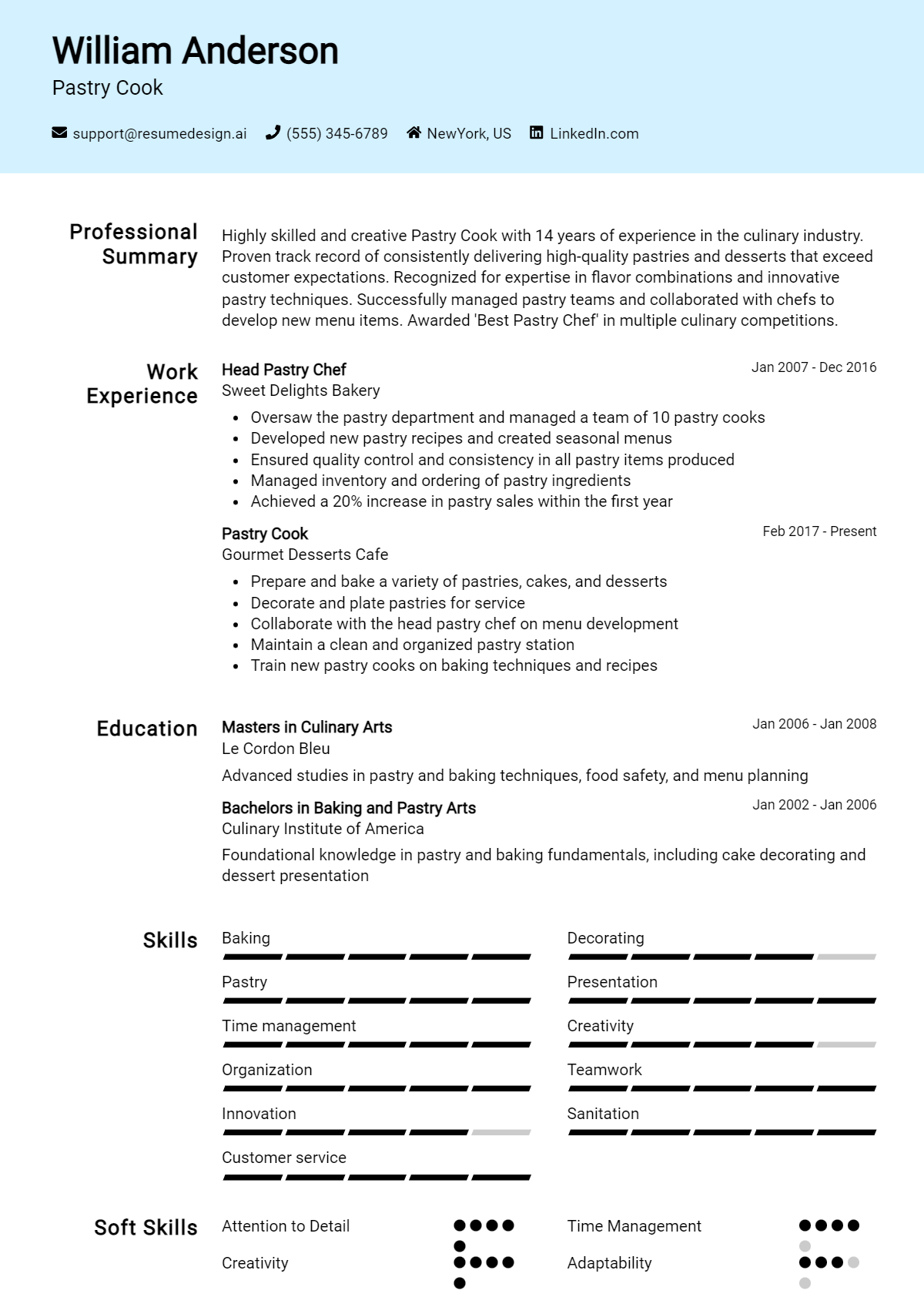 Pastry Cook Resume Example