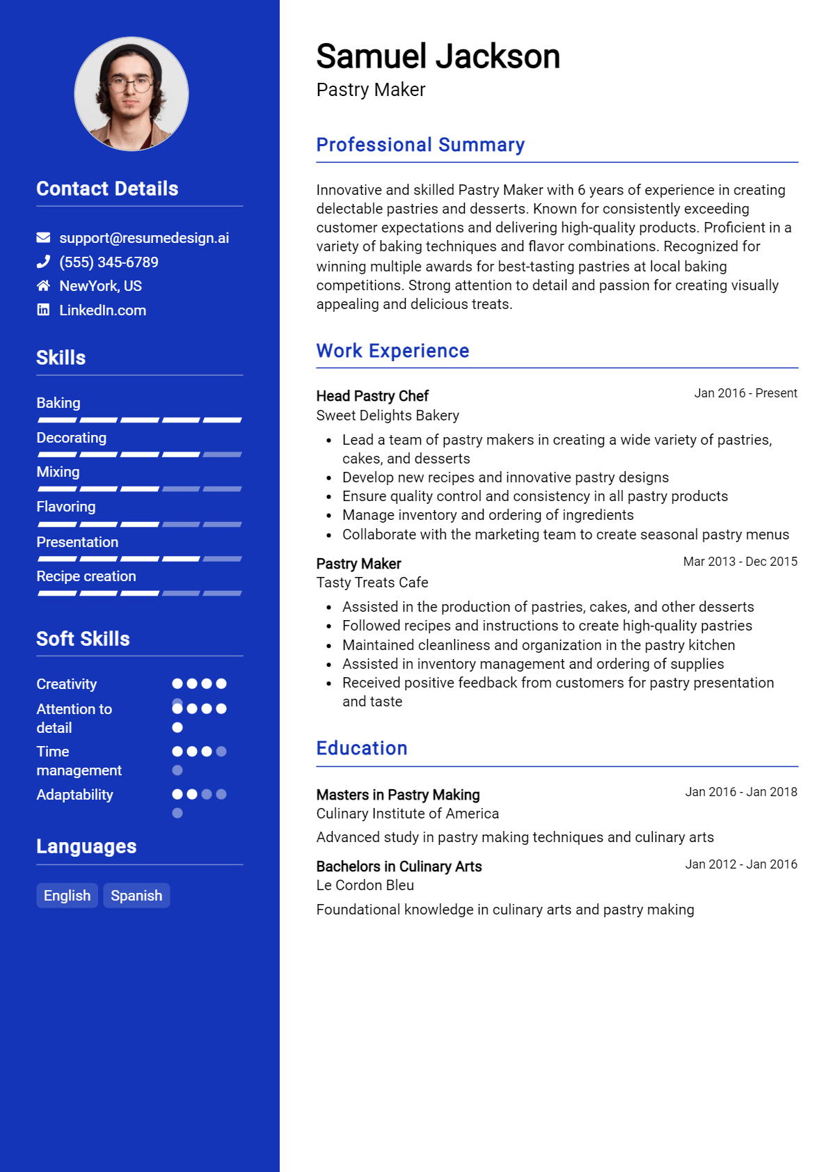 Pastry Maker Resume Example