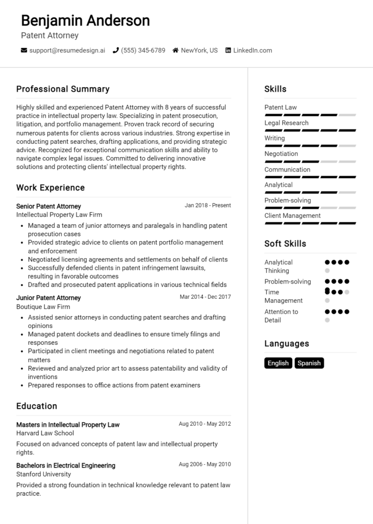 Patent Attorney Resume Example