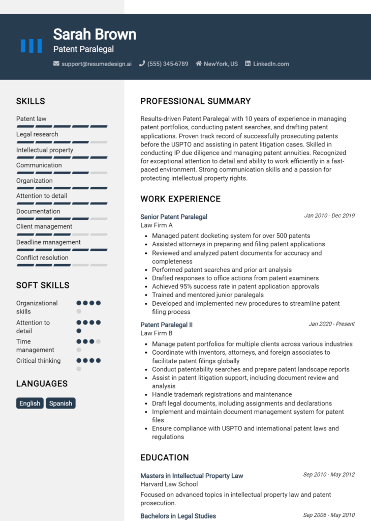 Patent Paralegal Resume Example