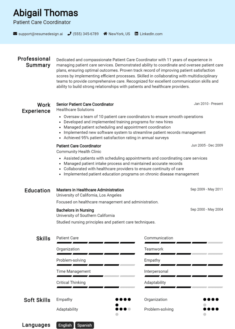 21 Patient Care Coordinator Resume Examples And Templates for 2025