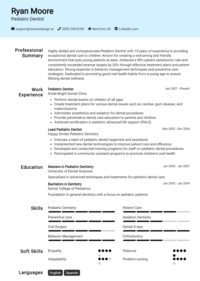 11 Pediatric Dentist Resume Examples And Templates for 2025