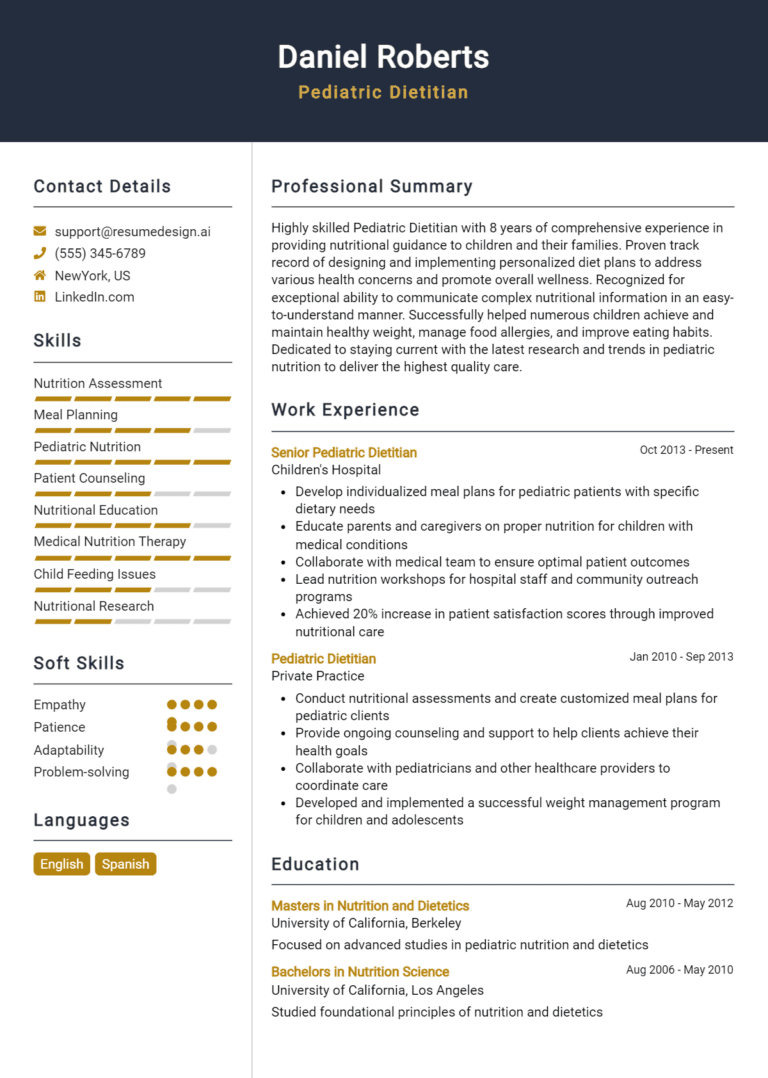 12 Pediatric Dietitian Resume Examples And Templates for 2025