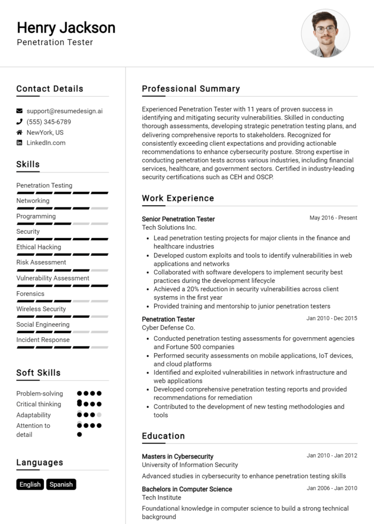 Penetration Tester Resume Example