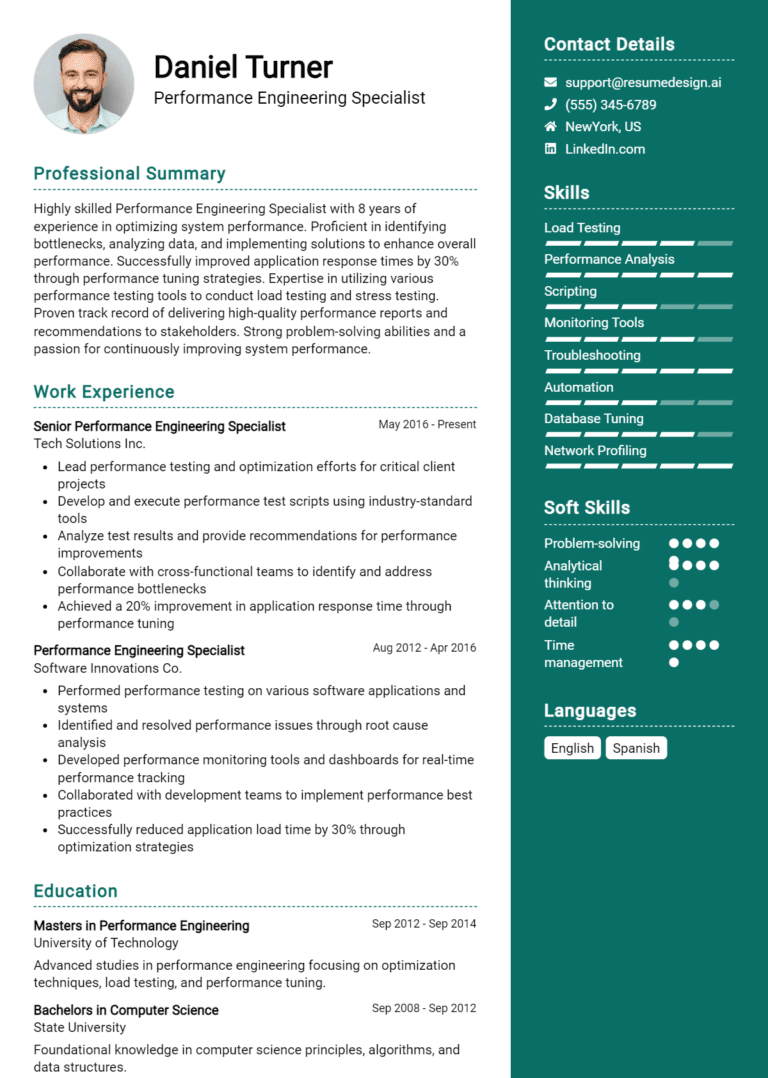 22 Performance Engineering Specialist Resume Examples And Templates for 2025