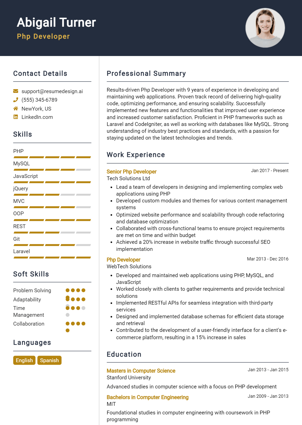 Php Developer Resume Example