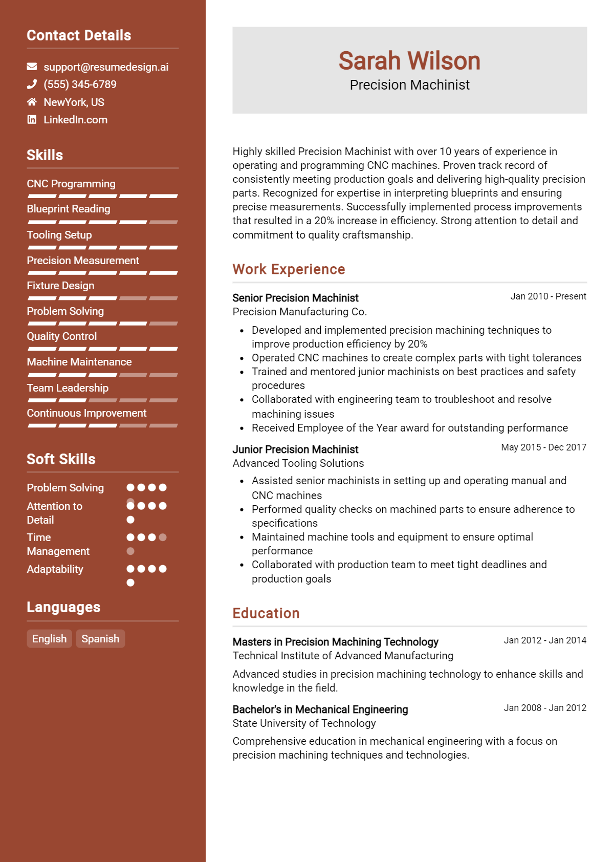 Precision Machinist Resume Example