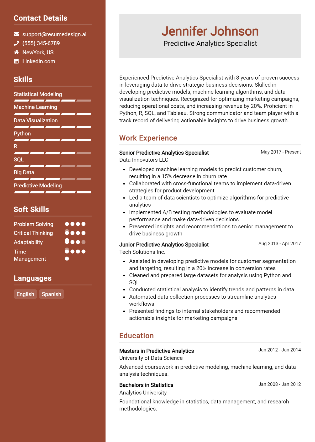 Predictive Analytics Specialist Resume Example