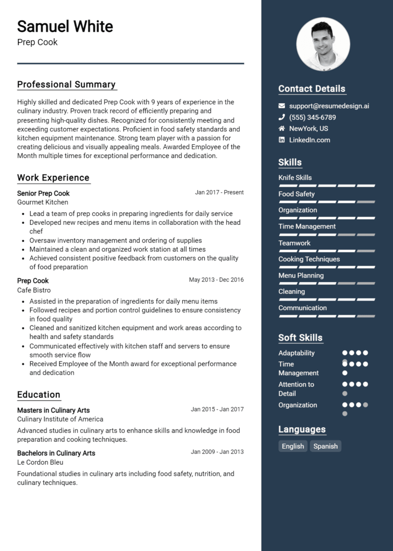 14 Prep Cook Resume Examples And Templates for 2025: Free Samples