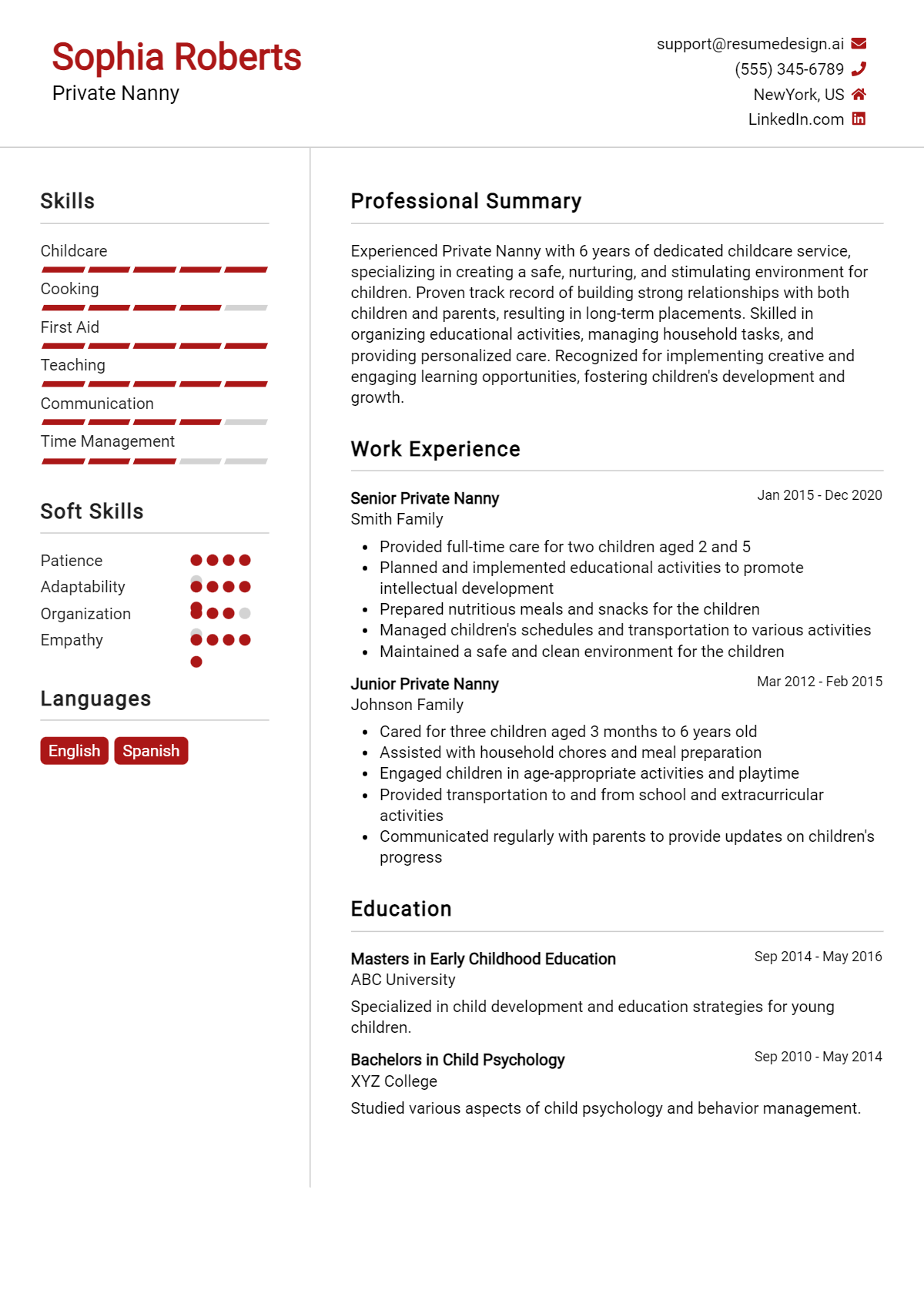 Private Nanny Resume Example