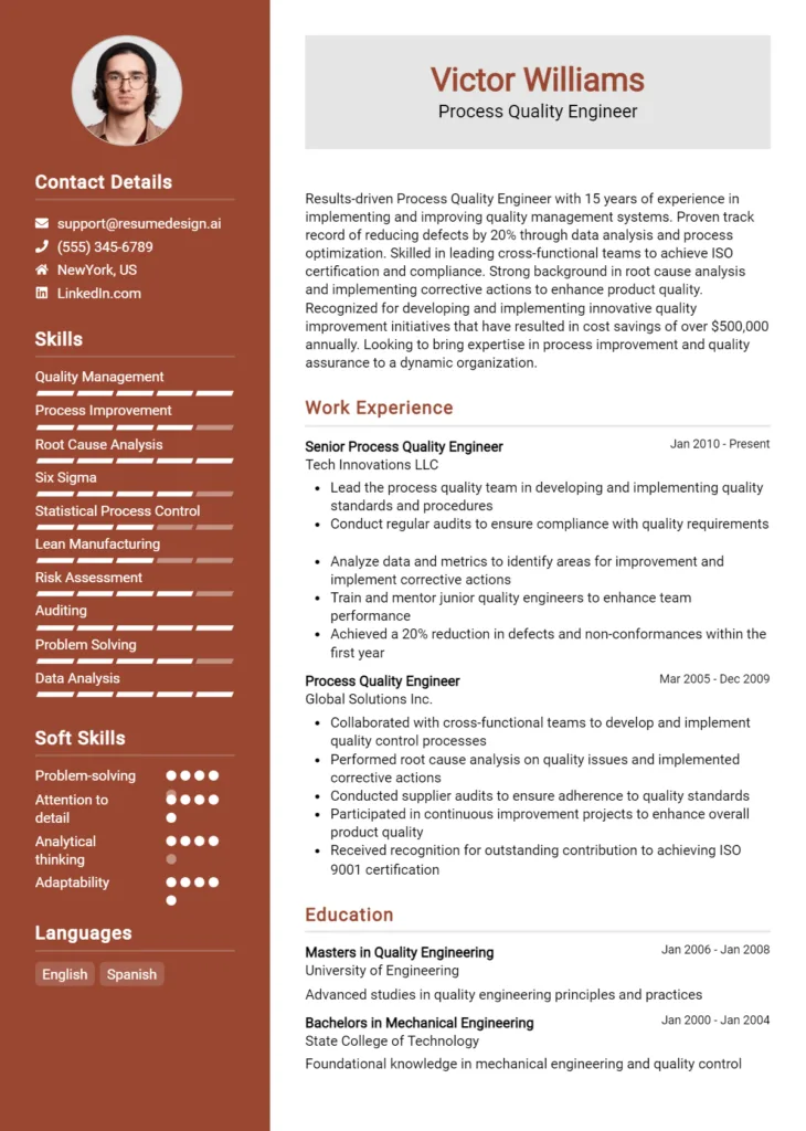 Process Quality Engineer Resume Example