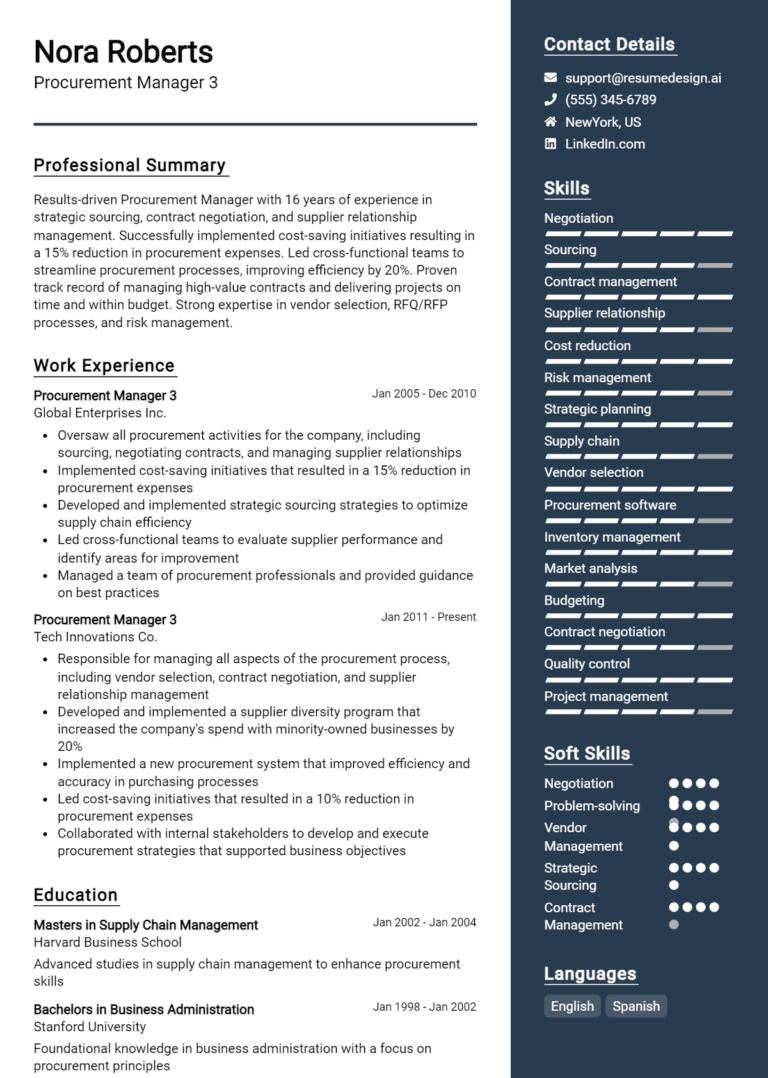 17 Procurement Manager Resume Examples And Templates for 2025 (Downloadable)