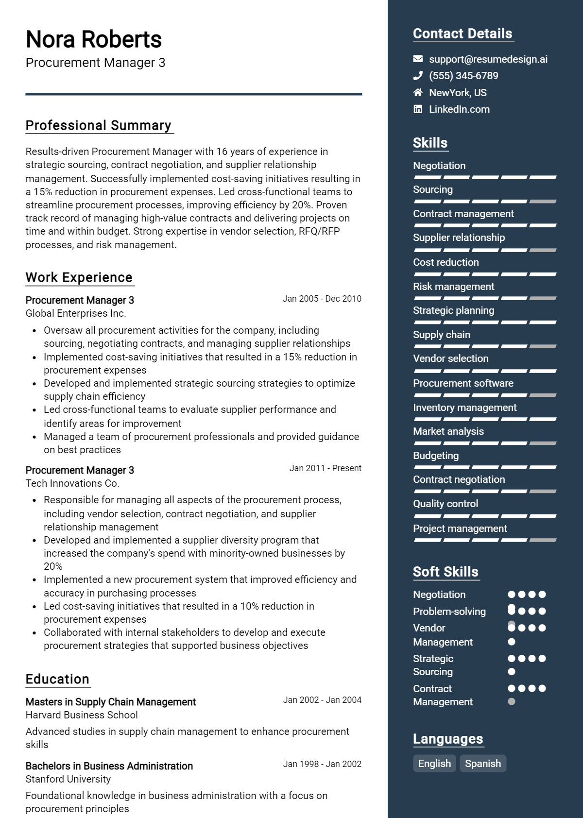 Procurement Manager 3 Resume Example