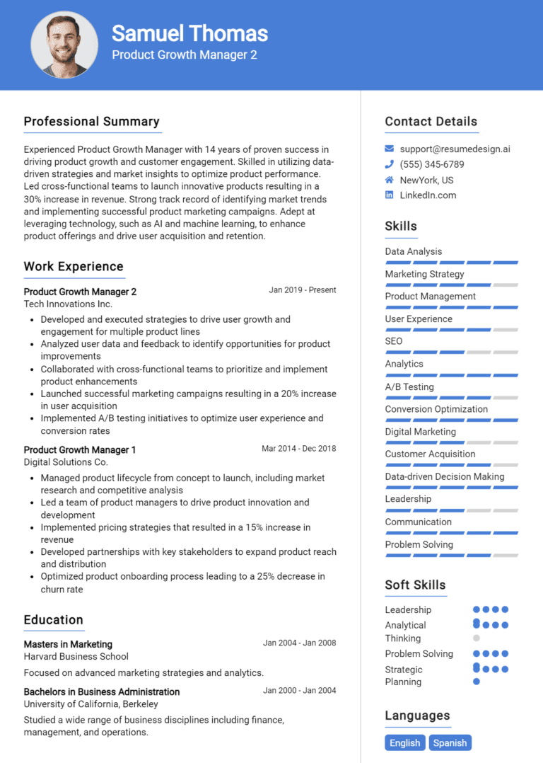 15 Product Growth Manager Resume Examples And Templates for 2025