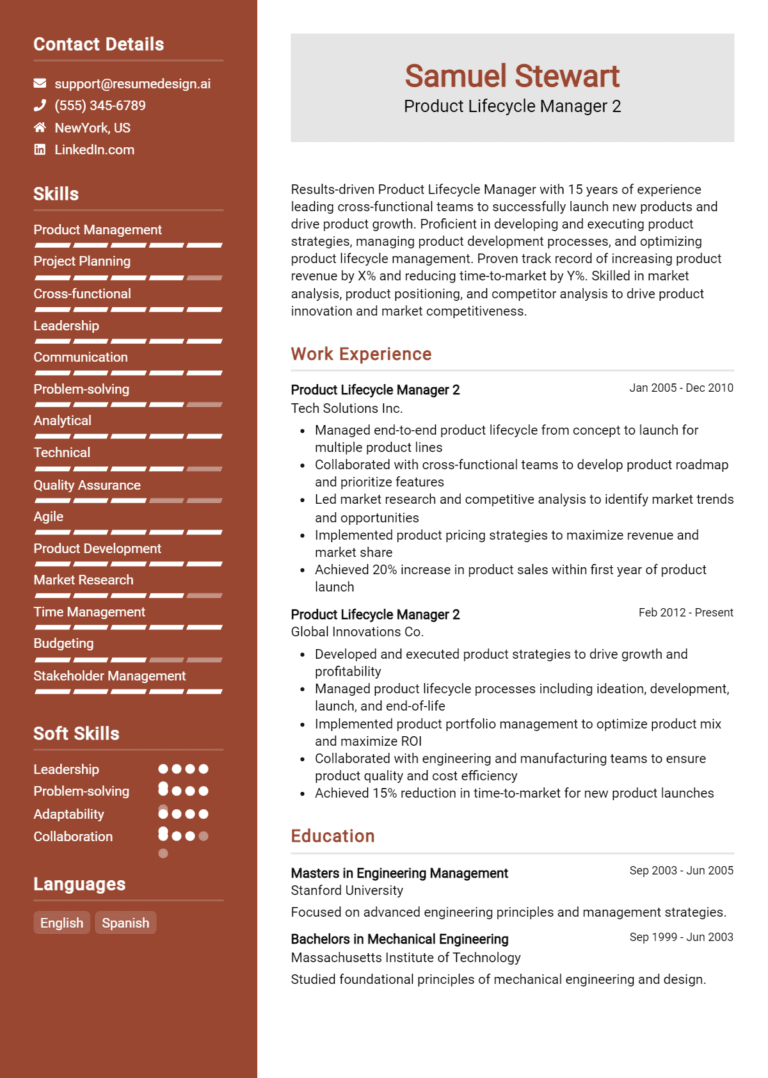 15 Product Lifecycle Manager Resume Examples And Templates for 2025