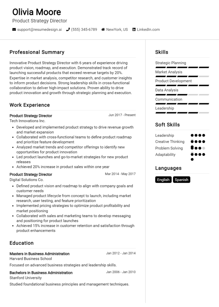 Product Strategy Director Resume Example