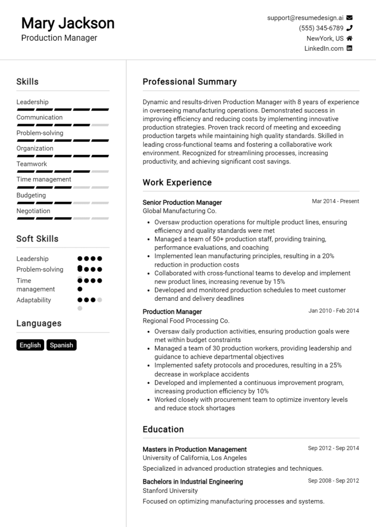 20 Production Manager Resume Examples And Templates for 2025