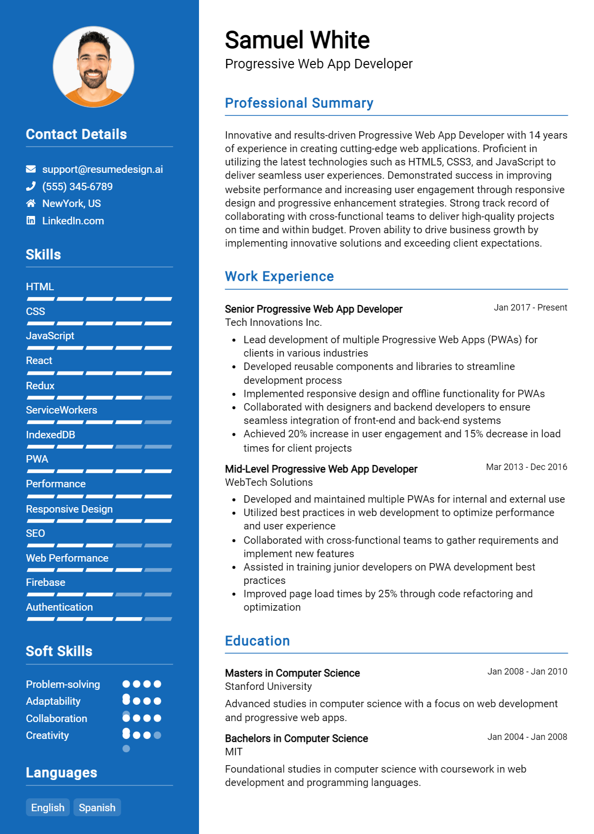 Progressive Web App Developer Resume Example