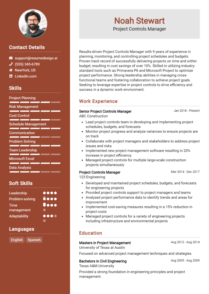 Project Controls Manager Resume Example