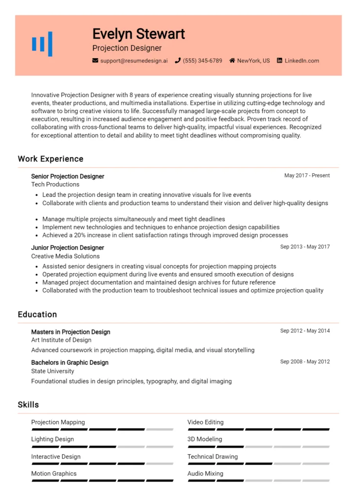 Projection Designer Resume Example