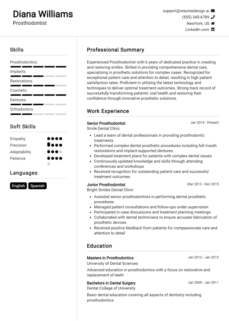 11 Prosthodontist Resume Examples And Templates for 2025