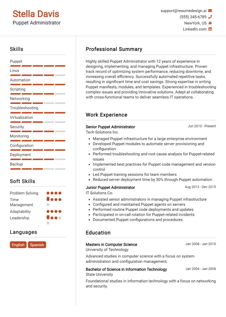 Puppet Administrator Resume Example