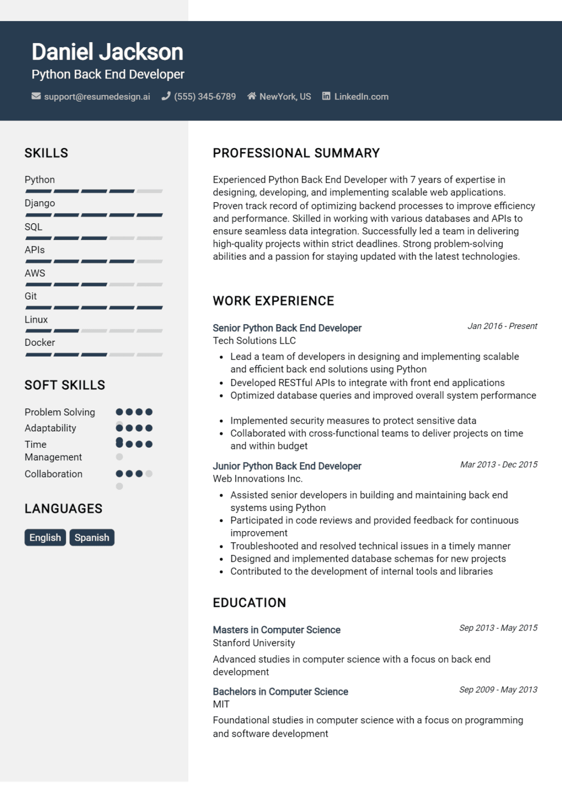 11 Python Back-End Developer Resume Examples And Templates for 2025 ...