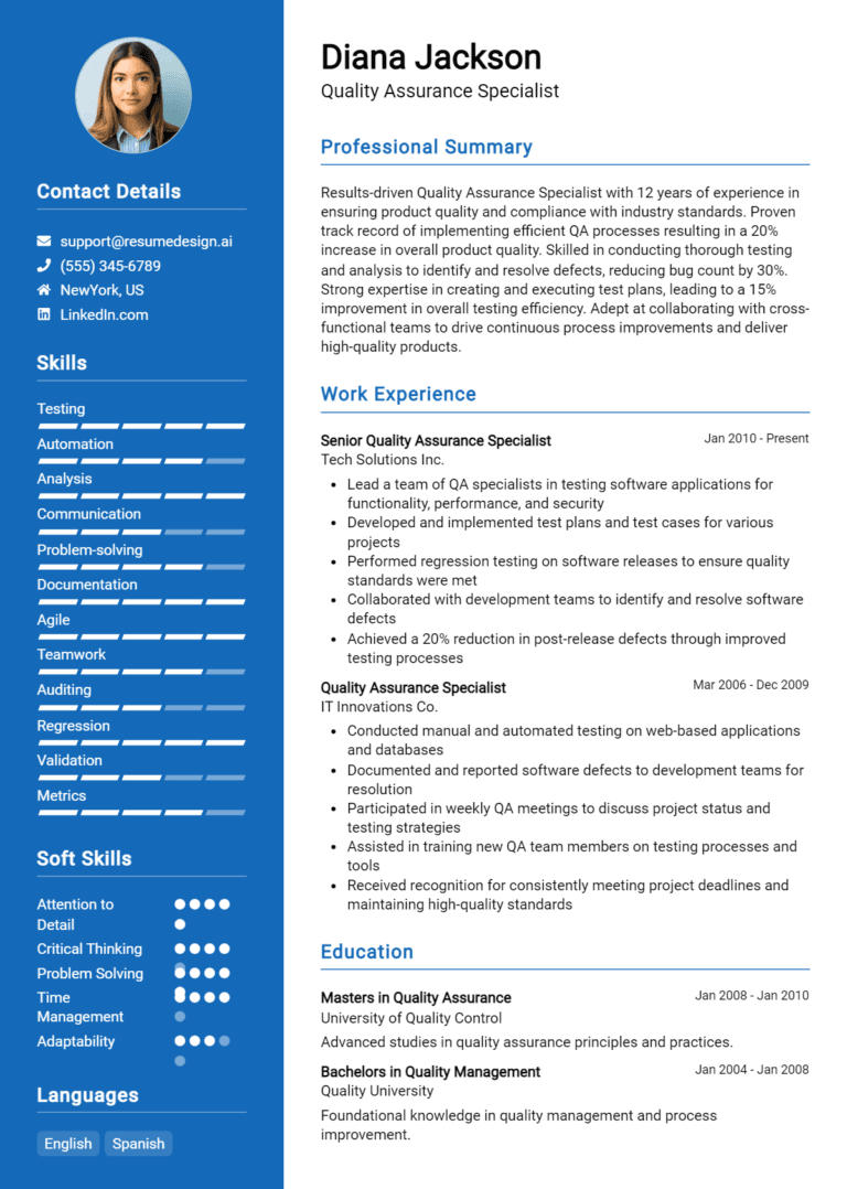 10 Quality Assurance Specialist Resume Examples And Templates for 2025