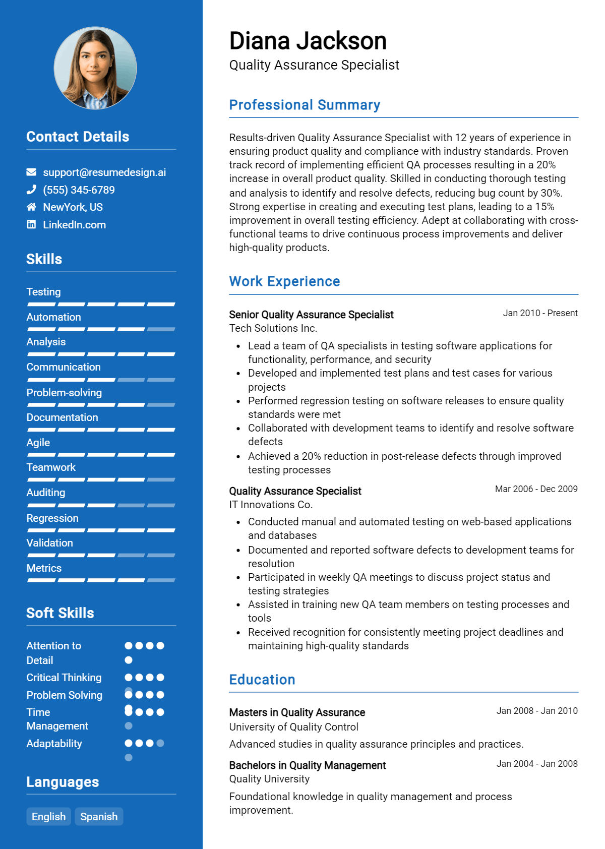 Quality Assurance Specialist Resume Example