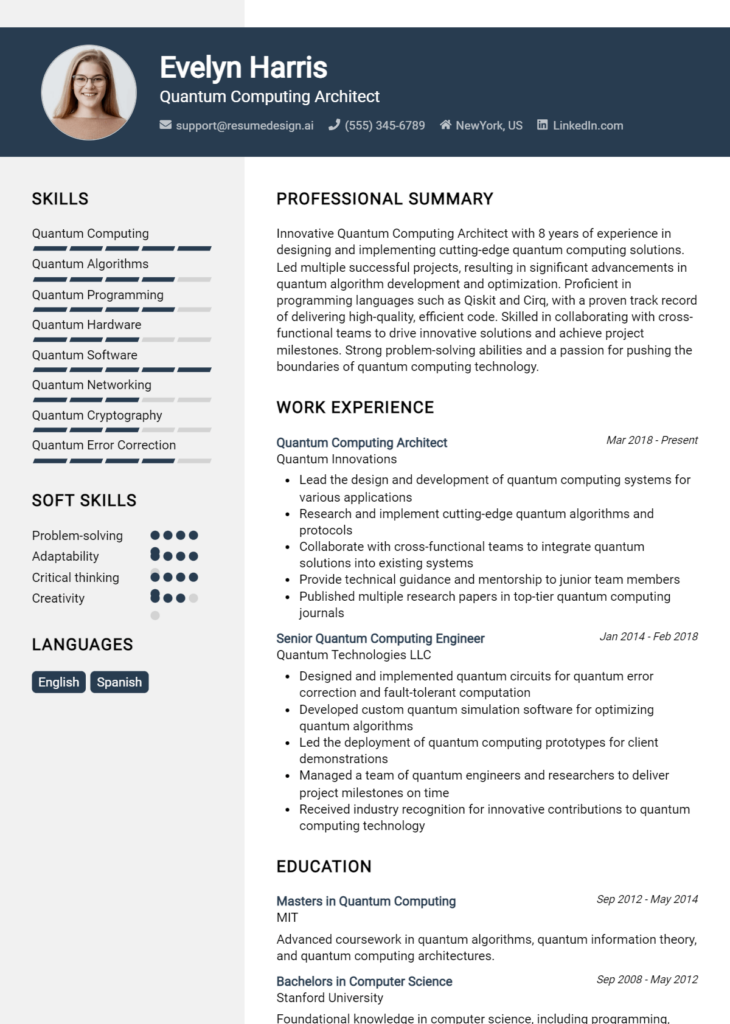 Quantum Computing Architect Resume Example