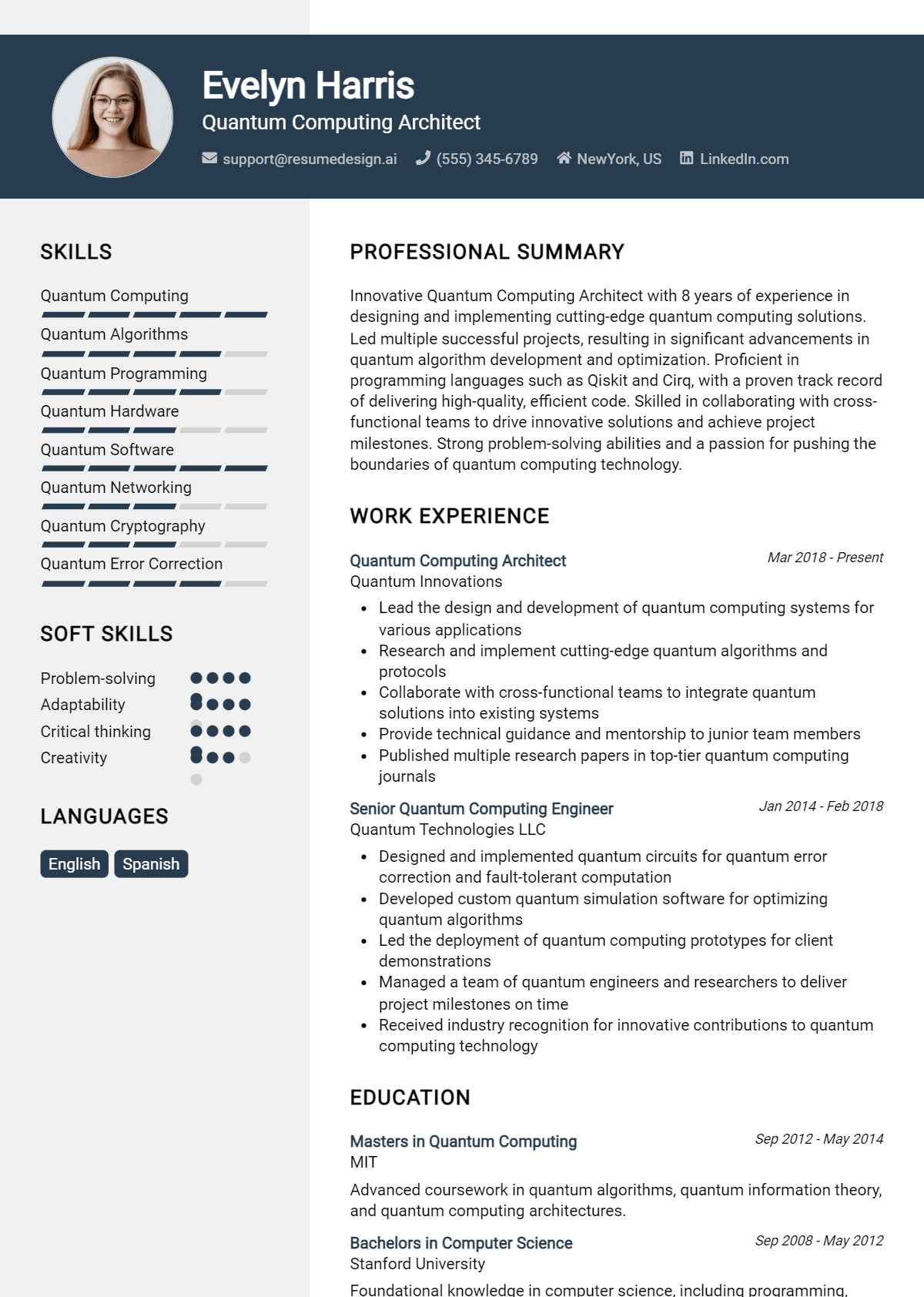 Quantum Computing Architect Resume Example