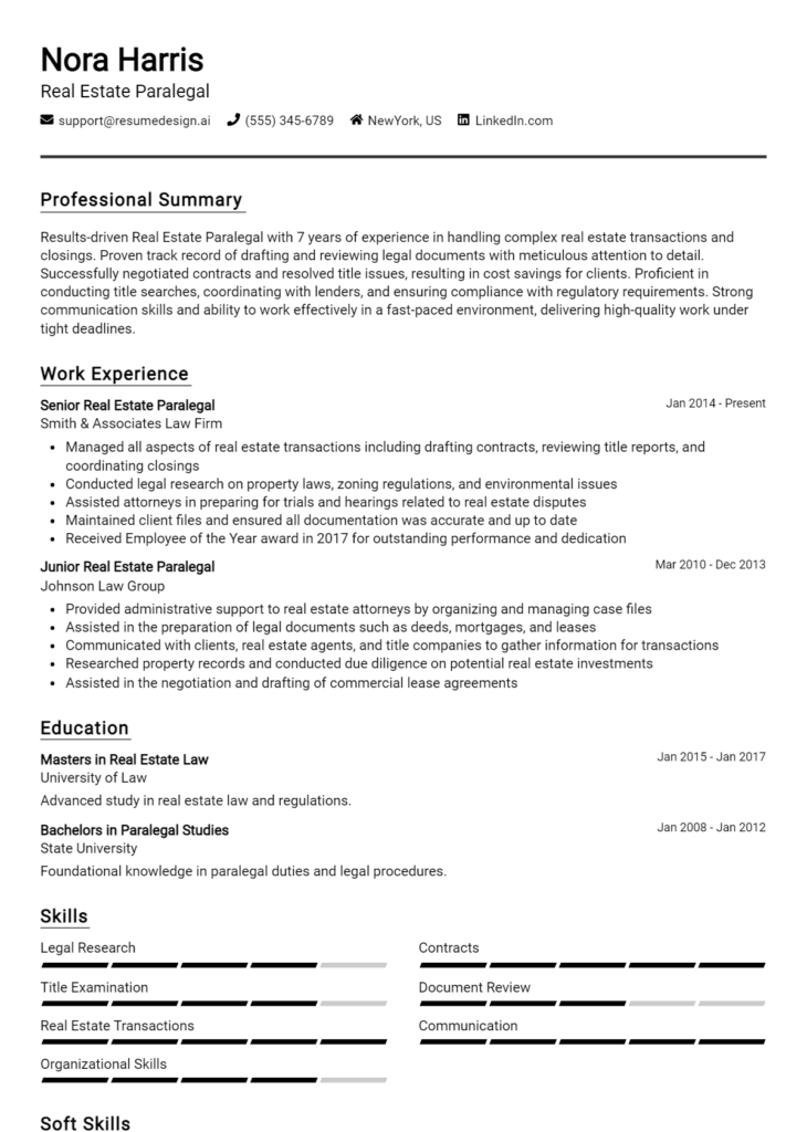 Real Estate Paralegal Resume Example