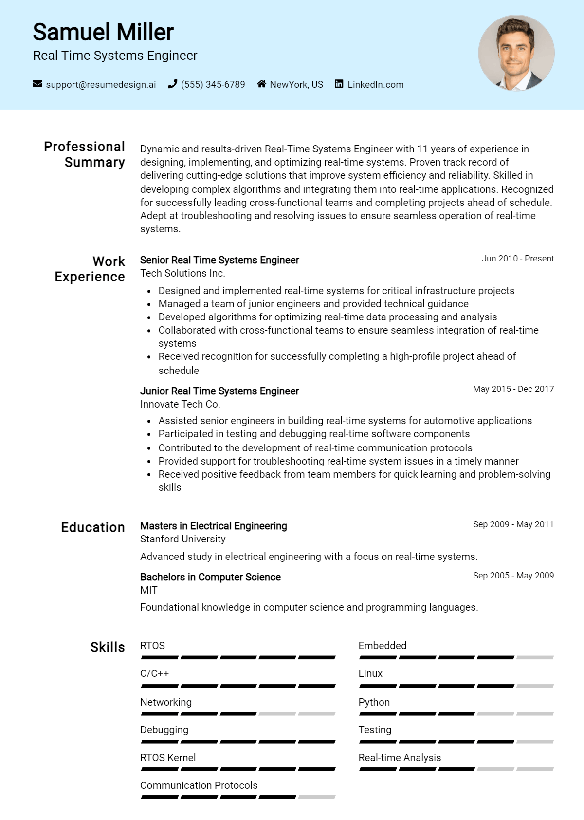 Real Time Systems Engineer Resume Example