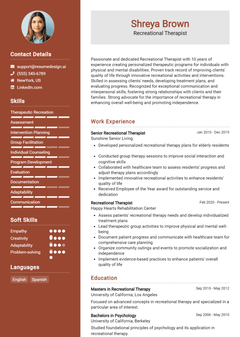 16 Recreational Therapist Resume Examples And Templates for 2025 (Downloadable)