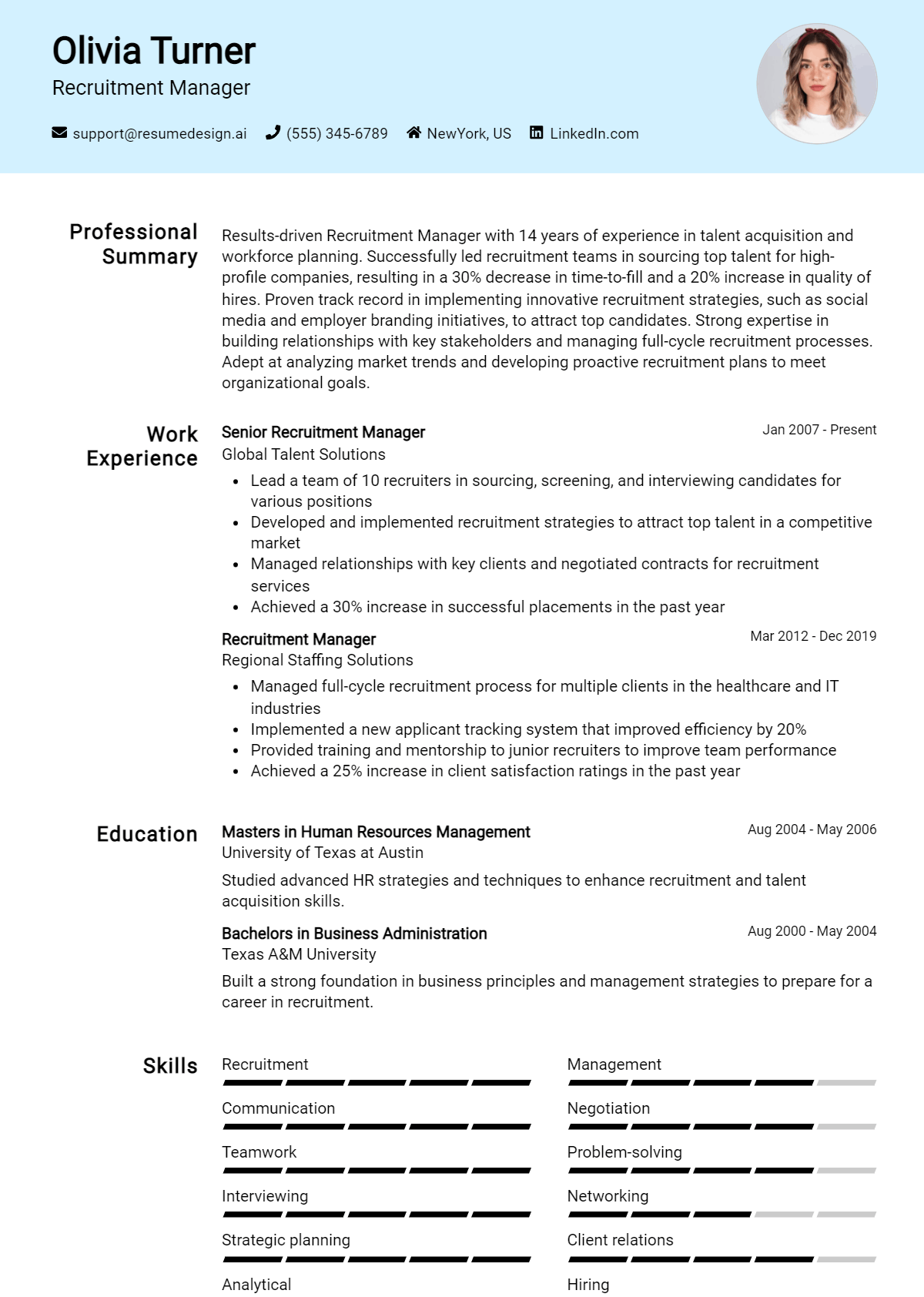 Recruitment Manager Resume Example