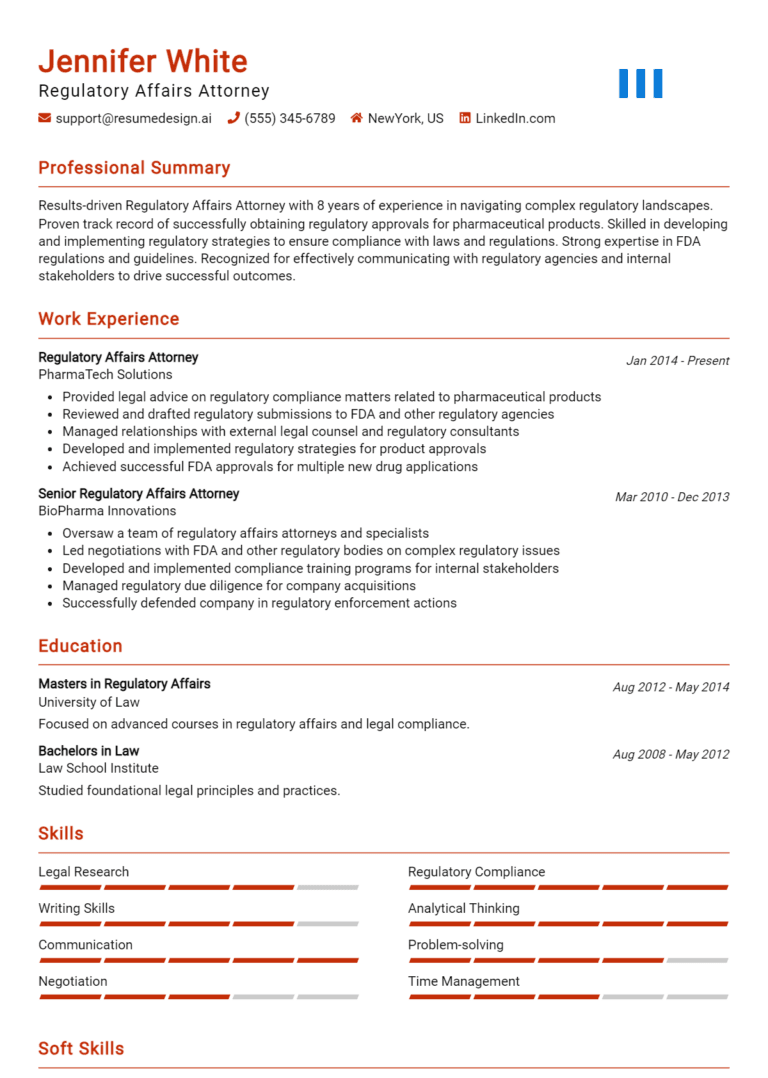 10 Regulatory Affairs Attorney Resume Examples And Templates for 2025