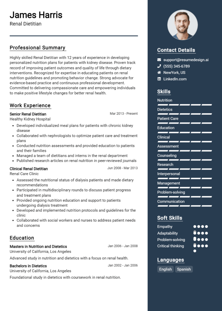 Renal Dietitian Resume Example