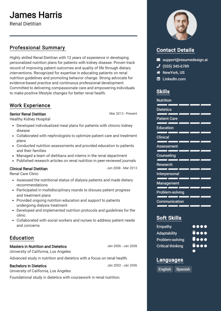12 Renal Dietitian Resume Examples And Templates for 2025: Top Tips