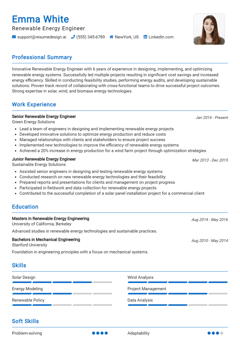 20 Renewable Energy Engineer Resume Examples And Templates for 2025