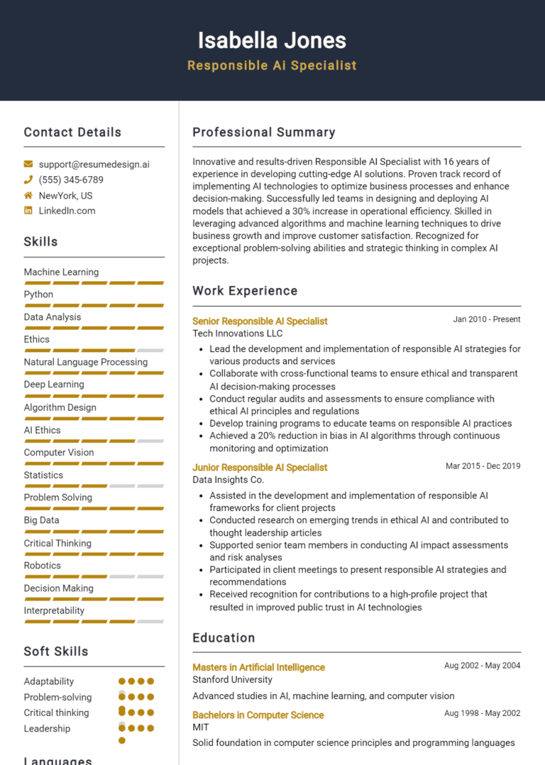 23 Responsible AI Specialist Resume Examples And Templates for 2025