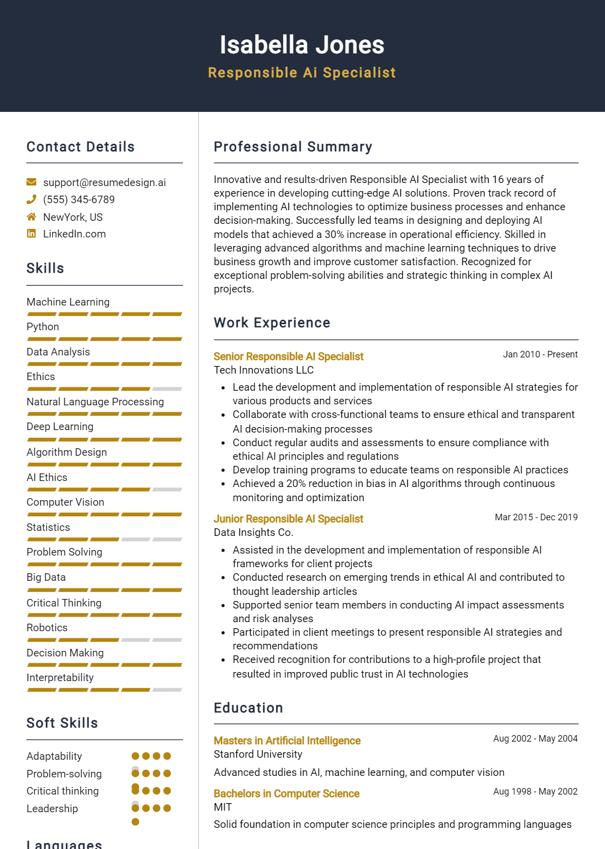 Responsible Ai Specialist Resume Example