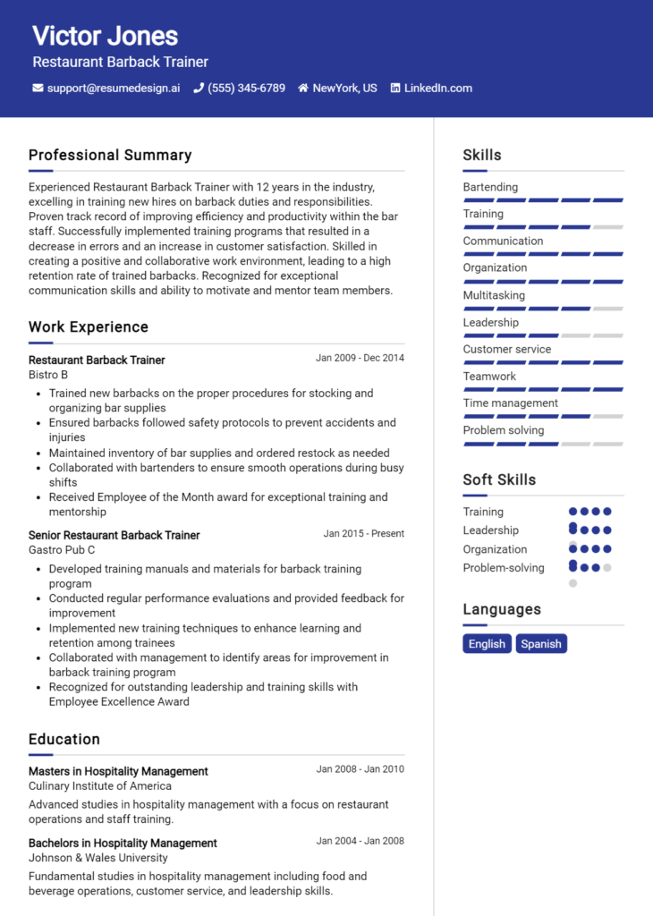 Restaurant Barback Trainer Resume Example (2)