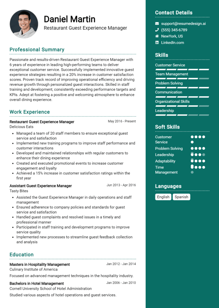 16 Restaurant Guest Experience Manager Resume Examples And Templates for 2025: Top Tips
