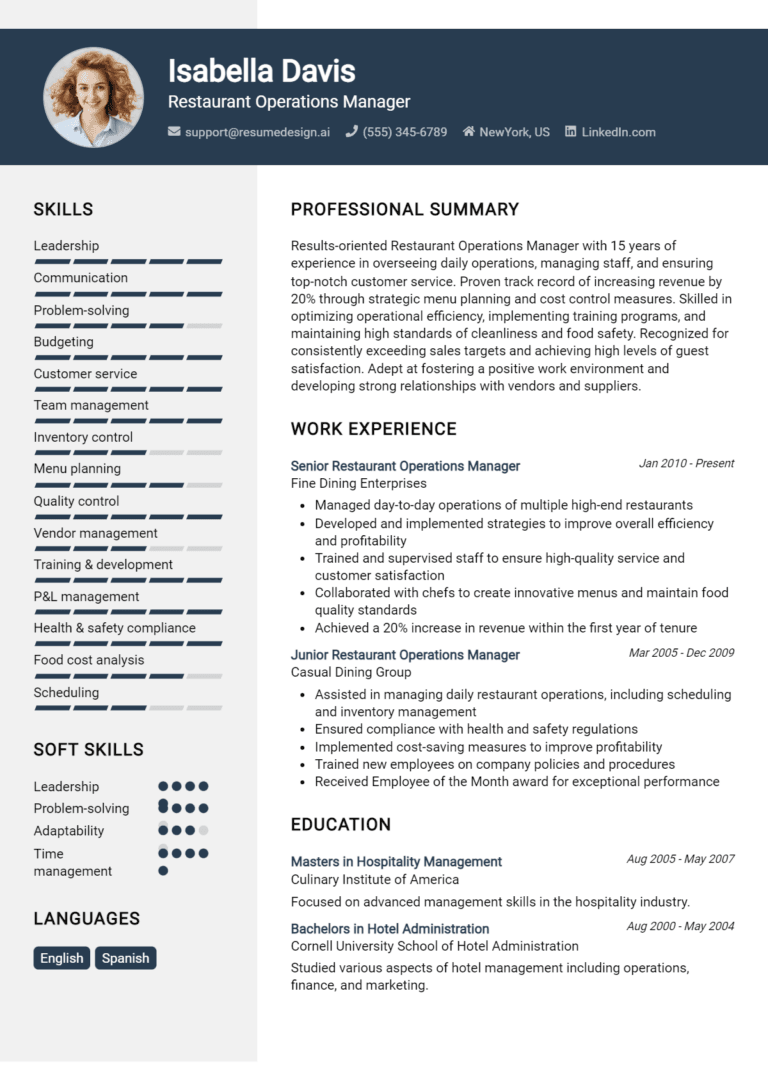 16 Restaurant Operations Manager Resume Examples And Templates for 2025 [Guide]
