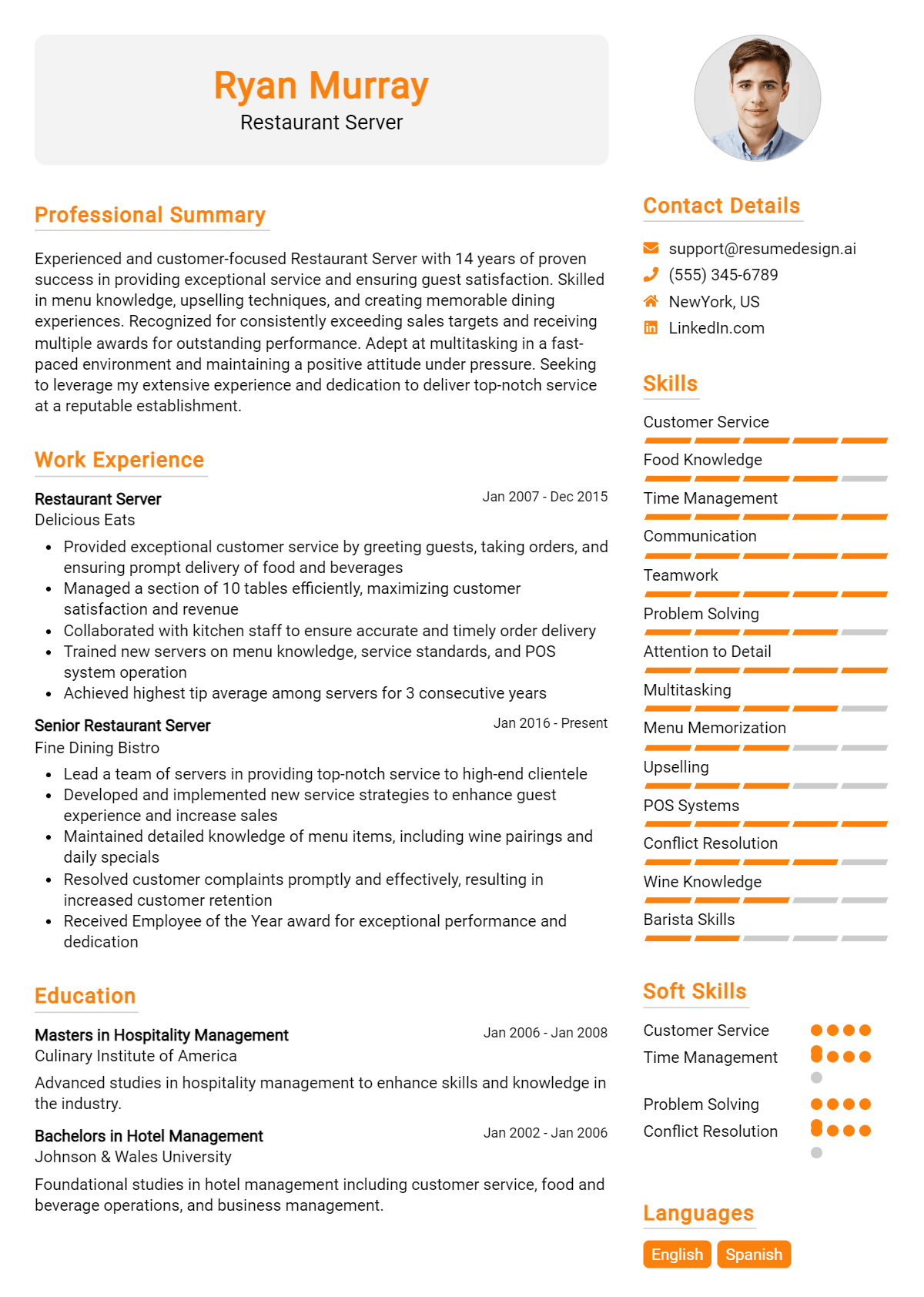 Restaurant Server Resume Example