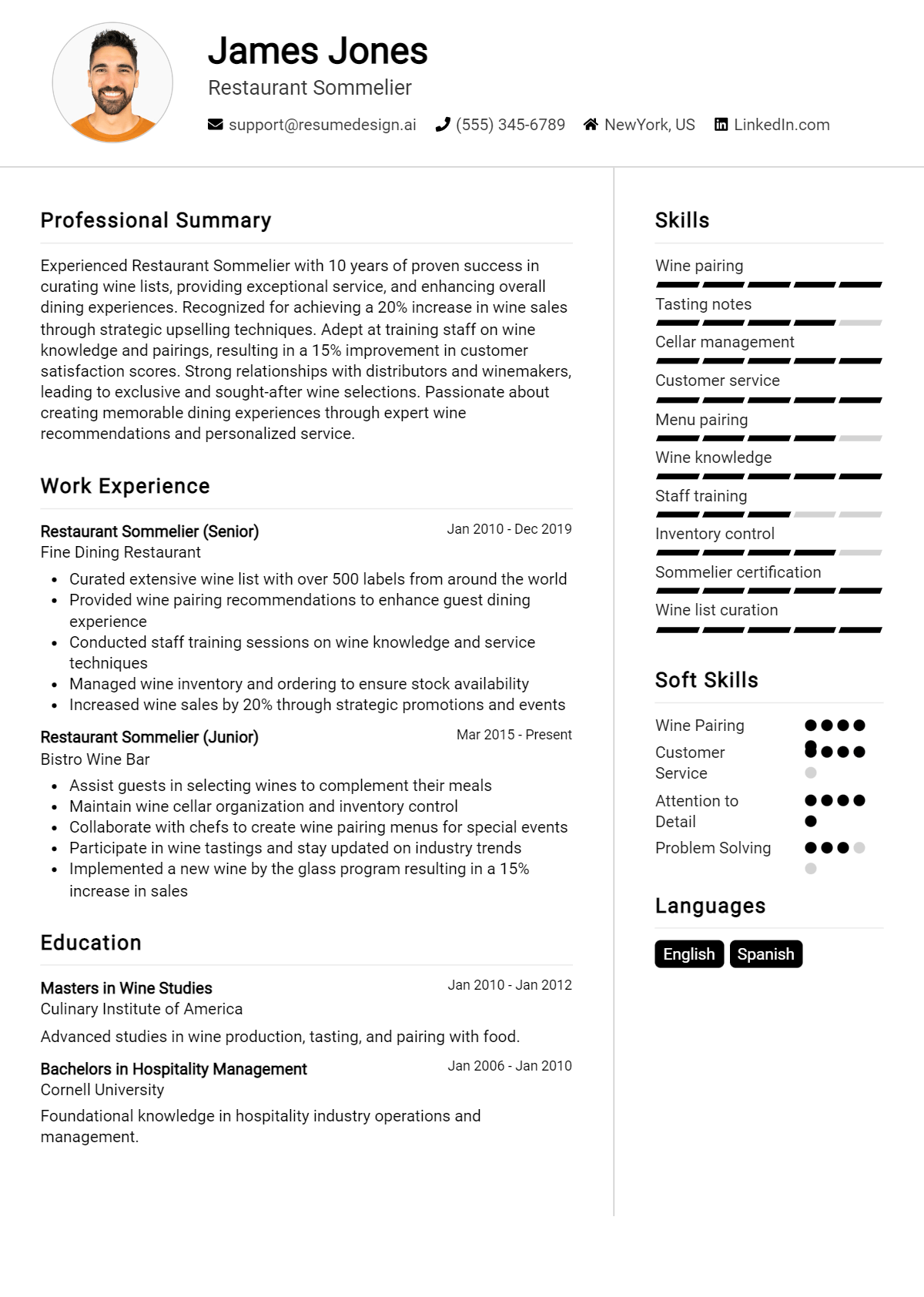 Restaurant Sommelier Resume Example