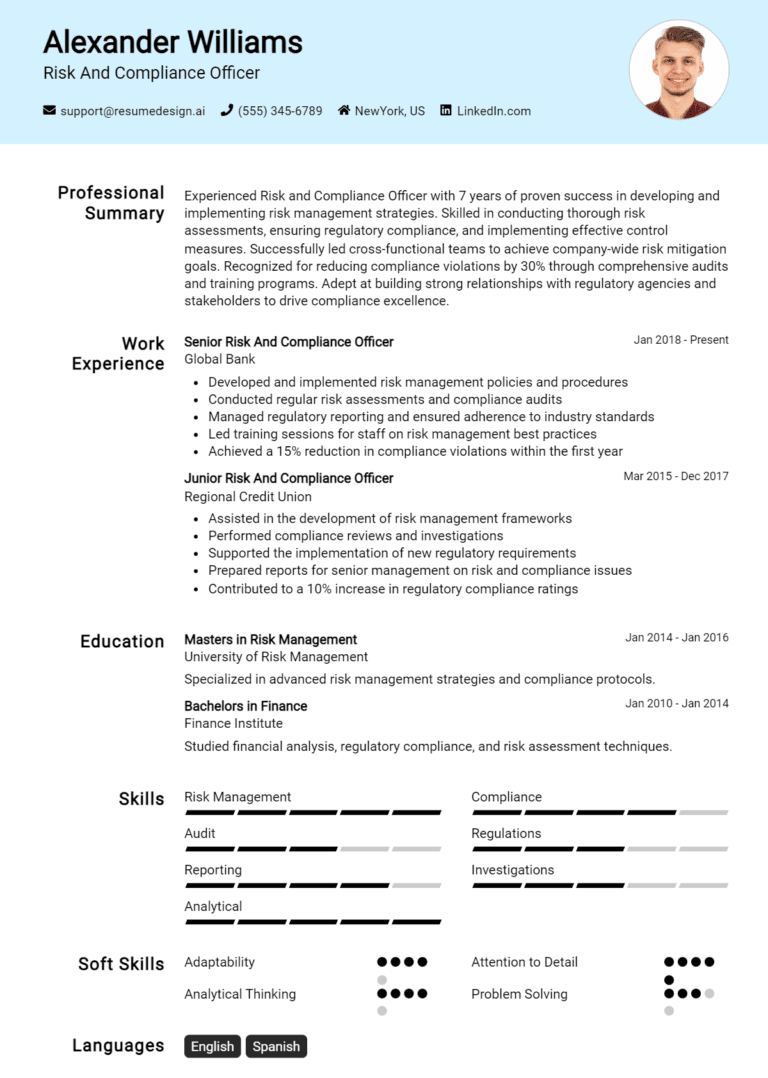 10 Risk and Compliance Officer Resume Examples And Templates for 2025