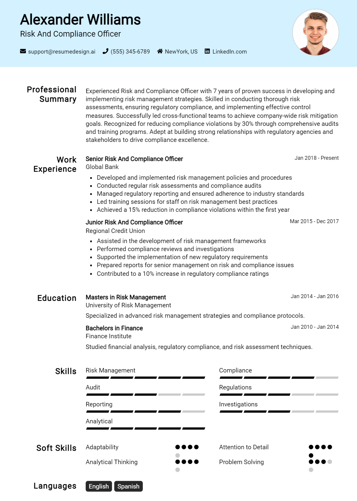 Risk And Compliance Officer Resume Example